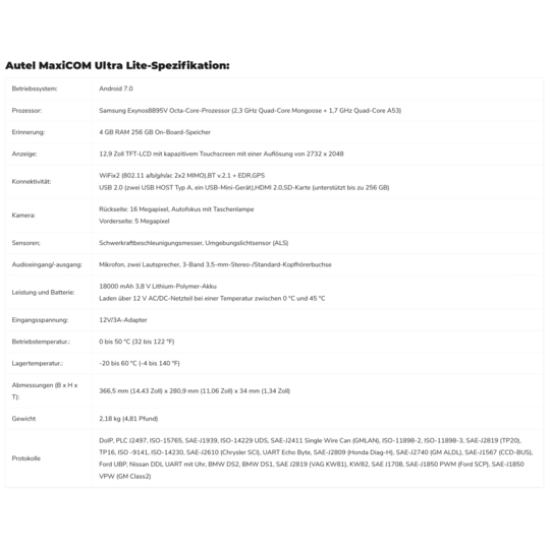 NEU Autel Ultra (Lite) 2023 Diagnosegerät ohne Oszilloskop inkl. MV480 und 2 Jahre Updates inkl.